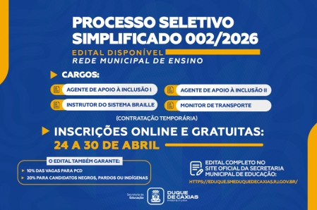SECRETARIA MUNICIPAL DE EDUCAÇÃO DE DUQUE DE CAXIAS LANÇA EDITAL PARA PROCESSO SELETIVO SIMPLIFICADO (PSS)